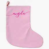 Hot Pink Glam Signature zentrierter Name Großer Weihnachtsstrumpf (Vorderseite)