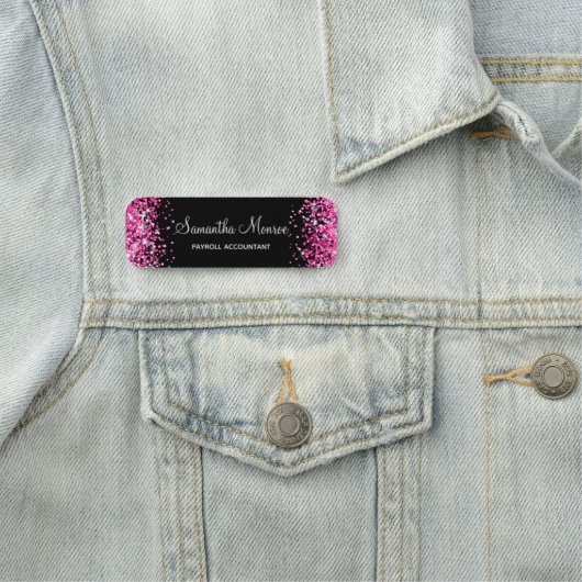 Hot Pink Glitter and Black Namensschild (Beispiel)