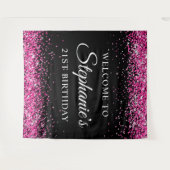 Hot Pink Glitter Black 21st Birthday Welcome Wandteppich (Vorderseite (Horizontal))