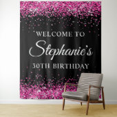 Hot Pink Glitter Black 30th Birthday Welcome Wandteppich (Beispiel)