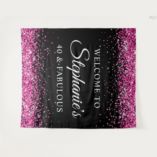 Hot Pink Glitter Black 40 & Fabulous Welcome Wandteppich (Vorderseite (Horizontal))