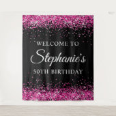 Hot Pink Glitter Black 50th Birthday Welcome Wandteppich (Vorderseite)