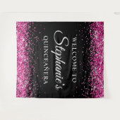 Hot Pink Glitter Black Quinceañera Welcome Wandteppich (Vorderseite (Horizontal))