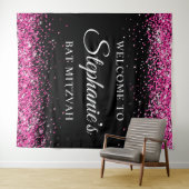 Hot Pink Glitter Black Sweet 16 Birthday Welcome Wandteppich (Beispiel (Horizontal))