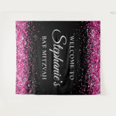 Hot Pink Glitter Black Sweet 16 Birthday Welcome Wandteppich (Vorderseite (Horizontal))