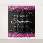 Hot Pink Glitter Black Sweet 16 Birthday Welcome Wandteppich (Vorderseite)