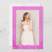 Hot Pink glitter ombre script photo Sweet 16 Einladung (Rückseite)