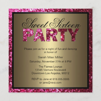 Hot Pink Glitzer 16 . Geburtstag Einladung