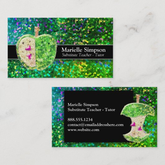 Hot Pink Glitzer Apple Stellvertretender Lehrer Tu Visitenkarte (Vorne/Hinten)