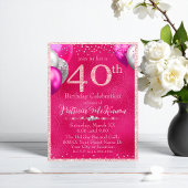 Hot Pink Glitzer Balloons 40. Geburtstag Einladung