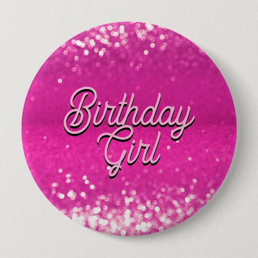 Hot Pink Glitzer Bokeh Benutzerdefinierter Text Button (Vorderseite)