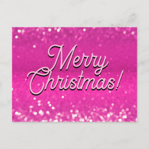 Hot Pink Glitzer Bokeh Benutzerdefinierter Text Feiertagspostkarte