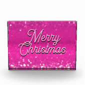 Hot Pink Glitzer Bokeh Benutzerdefinierter Text Fotoblock (Vorderseite)