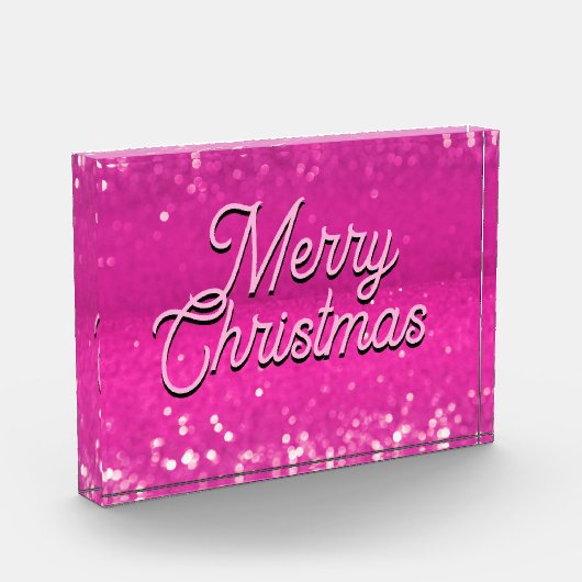 Hot Pink Glitzer Bokeh Benutzerdefinierter Text Fotoblock (Links)