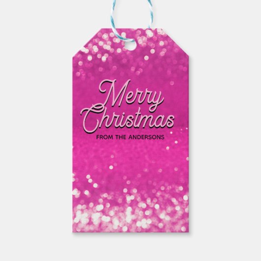 Hot Pink Glitzer Bokeh Benutzerdefinierter Text Geschenkanhänger (Vorderseite)