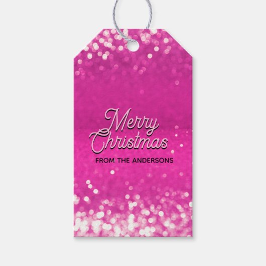 Hot Pink Glitzer Bokeh Benutzerdefinierter Text Geschenkanhänger (Vorderseite)