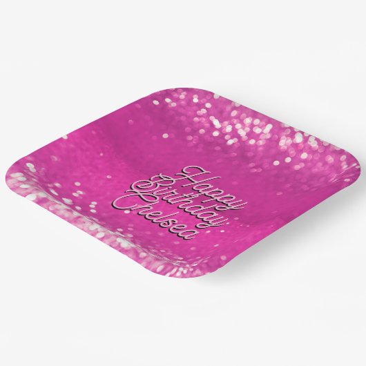 Hot Pink Glitzer Bokeh Benutzerdefinierter Text Pappteller (Gewinkelt)