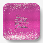 Hot Pink Glitzer Bokeh Benutzerdefinierter Text Pappteller (Vorderseite)