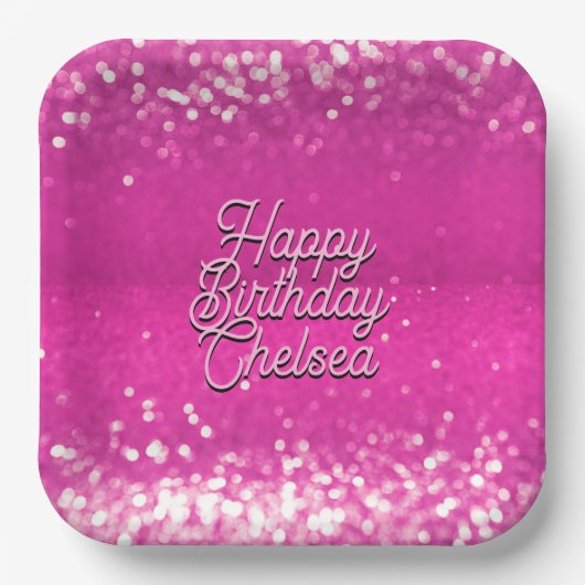 Hot Pink Glitzer Bokeh Benutzerdefinierter Text Pappteller (Vorderseite)