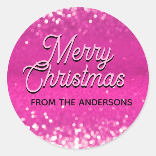 Hot Pink Glitzer Bokeh Benutzerdefinierter Text Runder Aufkleber (Vorderseite)