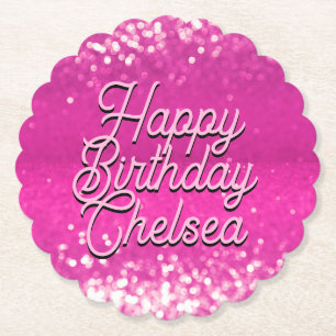 Hot Pink Glitzer Bokeh Benutzerdefinierter Text Untersetzer