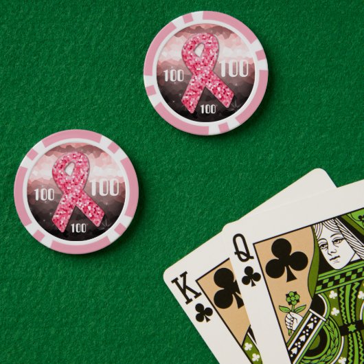 Hot-Pink-Glitzer Brustkrebs-Überlebens-Coach Pokerchips (Pokertisch (doppelt))