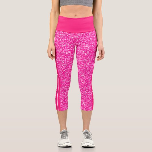 Hot Pink Glitzer Capri Leggings (Vorderseite)