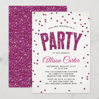 Hot Pink Glitzer Confetti Party Einladung