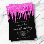 Hot Pink Glitzer Foil Tropfens Black 60. Geburtsta Einladung<br><div class="desc">Eine hübsche Einladung zu ihrer fabelhaften 60. Geburtstagsfeier. Die Imitate funkelnd fuchsia und Hot-Rosa Glitzer und Folie Tropfen mit digitalen Kunstgrafiken gegen solide schwarz erstellt. Passen Sie den eleganten Stil, die Größe, den Abstand und die Farbe des Schriftartes je nach Bedarf an. Individuell gestaltbare Meilenstein Geburtstagsparty lädt ein. Die Tropfen-Einladungen...</div>