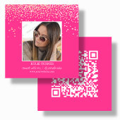 Hot Pink Glitzer | Foto Social Media | QR-Code Quadratische Visitenkarte