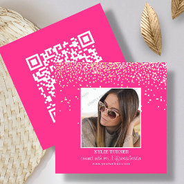 Hot Pink Glitzer | Foto Social Media | QR-Code Quadratische Visitenkarte