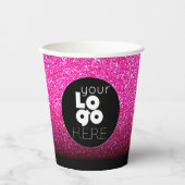 Hot-Pink-Glitzer für Firmenlogos + Schwarze Papier Pappbecher (Vorderseite)
