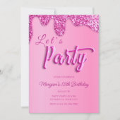 Hot Pink Glitzer Girly Birthday Party Einladung (Vorderseite)
