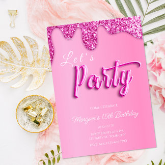 Hot Pink Glitzer Girly Birthday Party Einladung