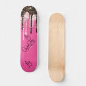 Hot Pink Glitzer Girly Sparkle Personalisierter Na Skateboard (Vorderseite)