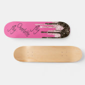 Hot Pink Glitzer Girly Sparky Personalisierter Nam Skateboard (Horizontal)