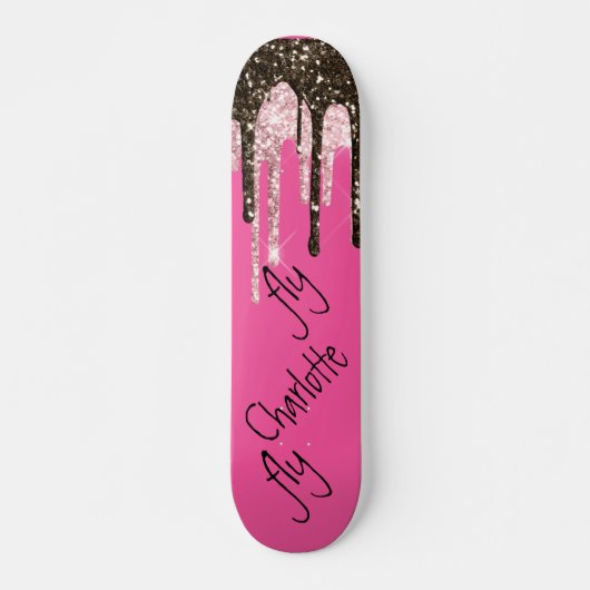Hot Pink Glitzer Girly Sparky Personalisierter Nam Skateboard (Vorne)
