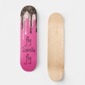 Hot Pink Glitzer Girly Sparky Personalisierter Nam Skateboard (Vorderseite)