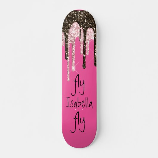 Hot Pink Glitzer Girly Sparky Personalisierter Nam Skateboard (Vorne)
