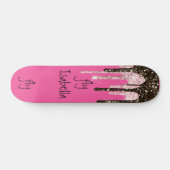 Hot Pink Glitzer Girly Sparky Personalisierter Nam Skateboard (Horizontal)