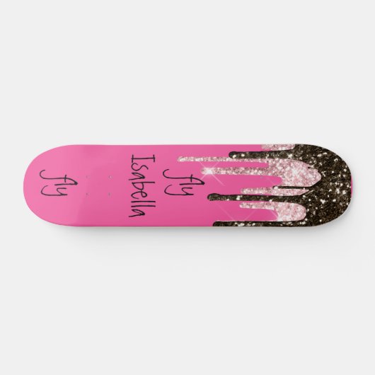 Hot Pink Glitzer Girly Sparky Personalisierter Nam Skateboard (Horizontal)