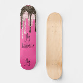 Hot Pink Glitzer Girly Sparky Personalisierter Nam Skateboard (Vorderseite)