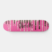 Hot Pink Glitzer Girly Sparky Personalisierter Nam Skateboard (Horizontal)