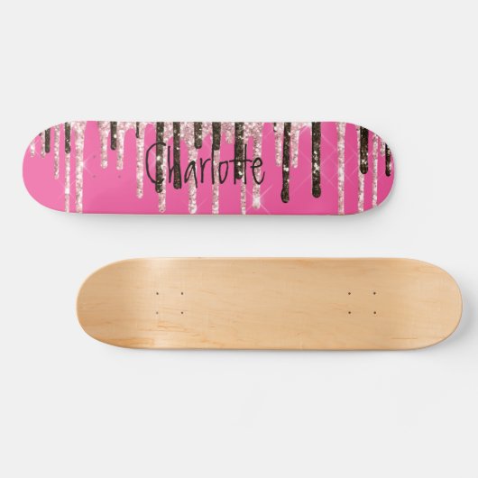 Hot Pink Glitzer Girly Sparky Personalisierter Nam Skateboard (Horizontal)