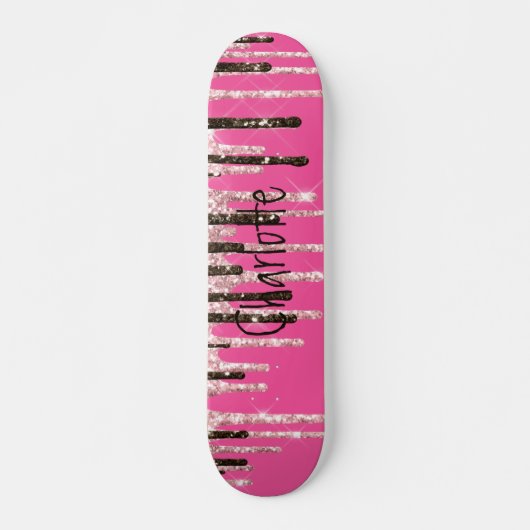 Hot Pink Glitzer Girly Sparky Personalisierter Nam Skateboard (Vorne)