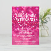 Hot Pink Glitzer Glam Junggeselinnen-Abschied Week Einladung (Stehend Vorderseite)