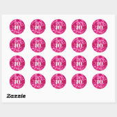 Hot Pink Glitzer Glam Personalisiert 10. Geburtsta Runder Aufkleber (Blatt)