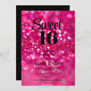 Hot Pink Glitzer Glam Sweet 16 Geburtstag Einladun Einladung