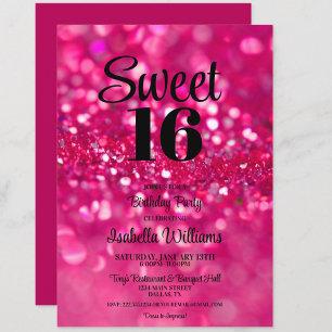 Hot Pink Glitzer Glam Sweet 16 Geburtstag Einladun Einladung