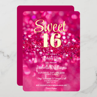 Hot Pink Glitzer Glam Sweet 16 Geburtstag Einladun Folieneinladung